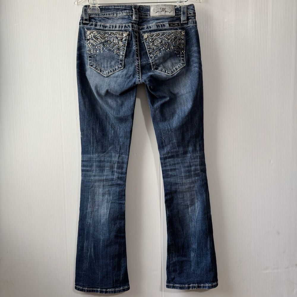 Miss Me Jeans Womens 27 Blue Low Rise Bootcut Rhinestone Embellished JP5124B